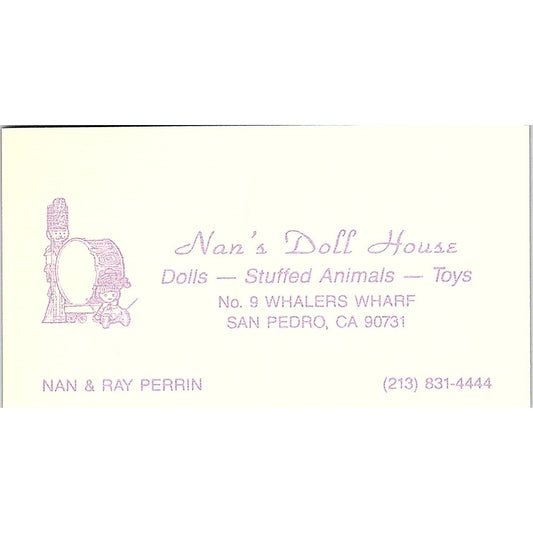 Nan's Doll House Nan & Ray Perrin San Pedro CA Vintage Business Card SF3-B4