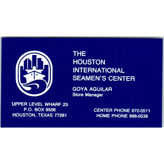 The Houston International Seamen's Center Goya Aguilar Vtg Business Card SD8-B21