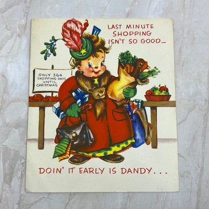 1950s Christmas Greeting Card Popup Boy WIth Turkey AE3