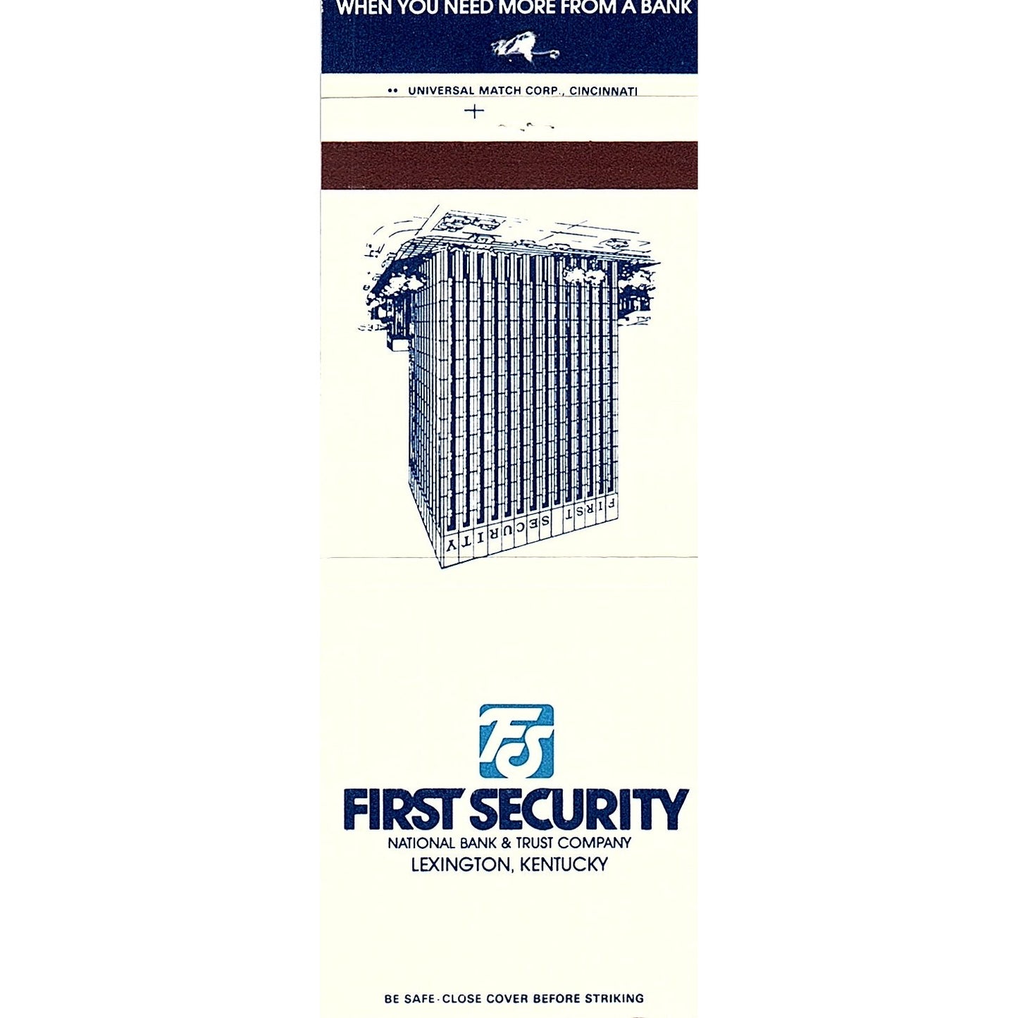 First Security Bank Lexington KY Vintage Matchbook TB6-MB2-8