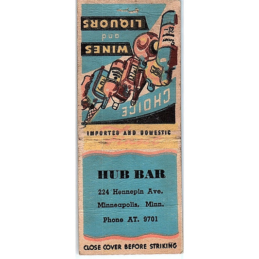 Hub Bar Hennepin Ave Minneapolis MN Vintage Matchbook Cover SF3-Y6