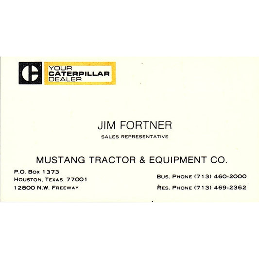 Mustang Tractor & Equipment Co Jim Fortner Houston Texas Business Card SB4-B4