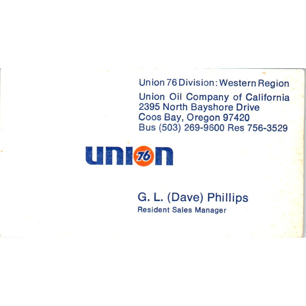 G.L. Phillips Union 76 Western Region Coos Bay OR Vintage Business Card SD8-B21