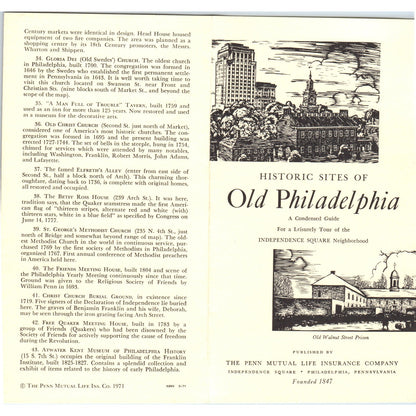 1971 Historic Sites of Old Philadelphia Independence Square Brochure TF4-BB