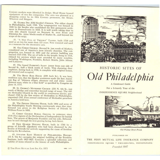 1971 Historic Sites of Old Philadelphia Independence Square Brochure TF4-BB