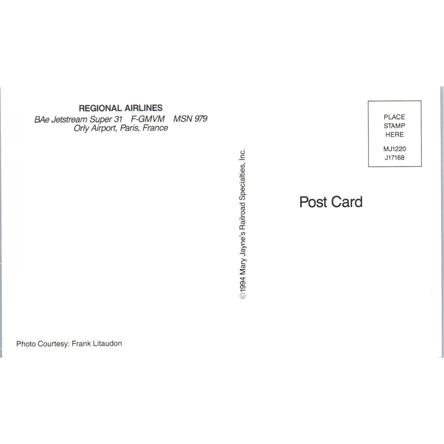 Regional Airlines BAe Jetstream Super 31 Vintage Postcard PC2