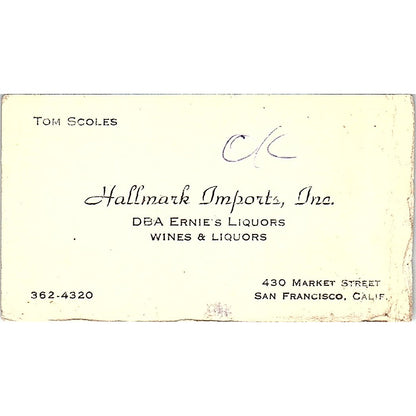 Hallmark Imports Inc Tom Scoles San Francisco Vintage Business Card SD9-B5