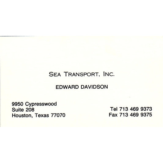 Edward Davidson Sea Transport Inc Houston TX Vintage Business Card SC9-B1