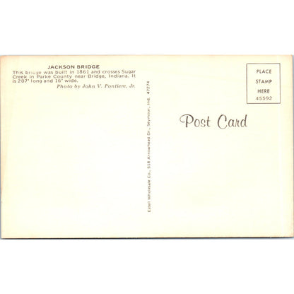 Jackson Bridge Parke County Indiana Vintage Covered Bridge Postcard PC14