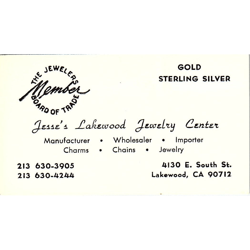 Jessie's Lakewood Jewelry Center, Lakewood CA , Vintage Business Card SF3-B9