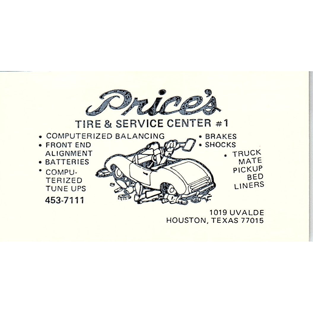 Price's Tire & Service Center Houston Vintage Business Card SC9-B5