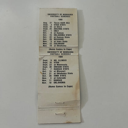 Thomasville Lounge Omaha NE Huskers Football 1988 Schedule Matchbook MB28-2