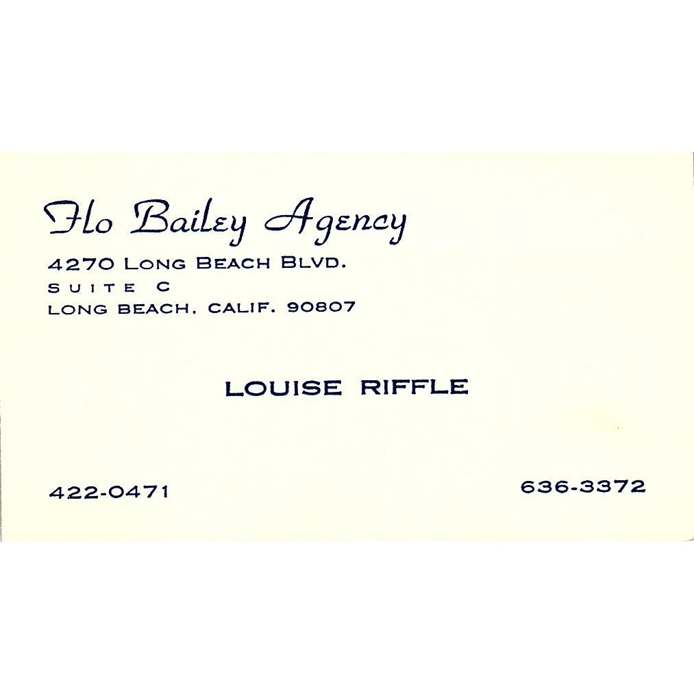 Flo Bailey Agency Louise RIffle Long Beach CA Vintage Business Card SF3-B7