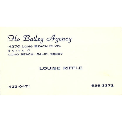 Flo Bailey Agency Louise RIffle Long Beach CA Vintage Business Card SF3-B7