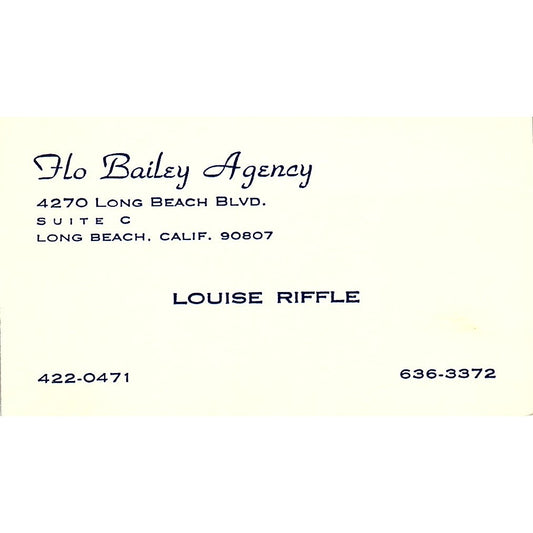 Flo Bailey Agency Louise RIffle Long Beach CA Vintage Business Card SF3-B7