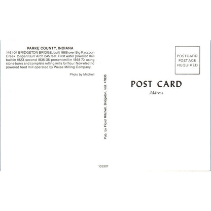 Parke County IN Bridgeton Bridge Vintage Covered Bridge Postcard PD3