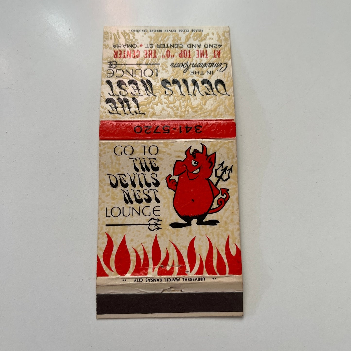 The Devils Nest Lounge Top "O" The Center Omaha Vintage Matchbook Cover TB7-UMB5
