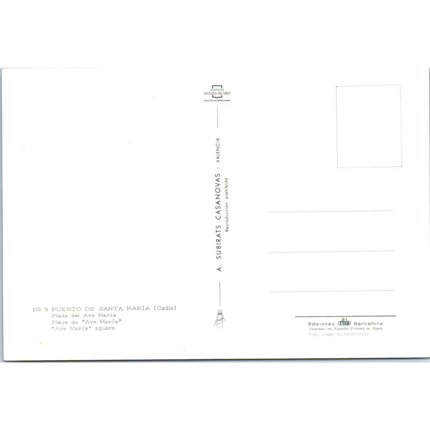 Puerto De Santa Maria Cadiz Plaza Del Ave Maria Vintage Postcard PD1
