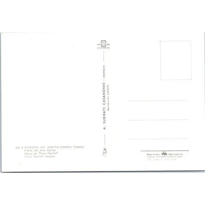 Puerto De Santa Maria Cadiz Plaza Del Ave Maria Vintage Postcard PD1