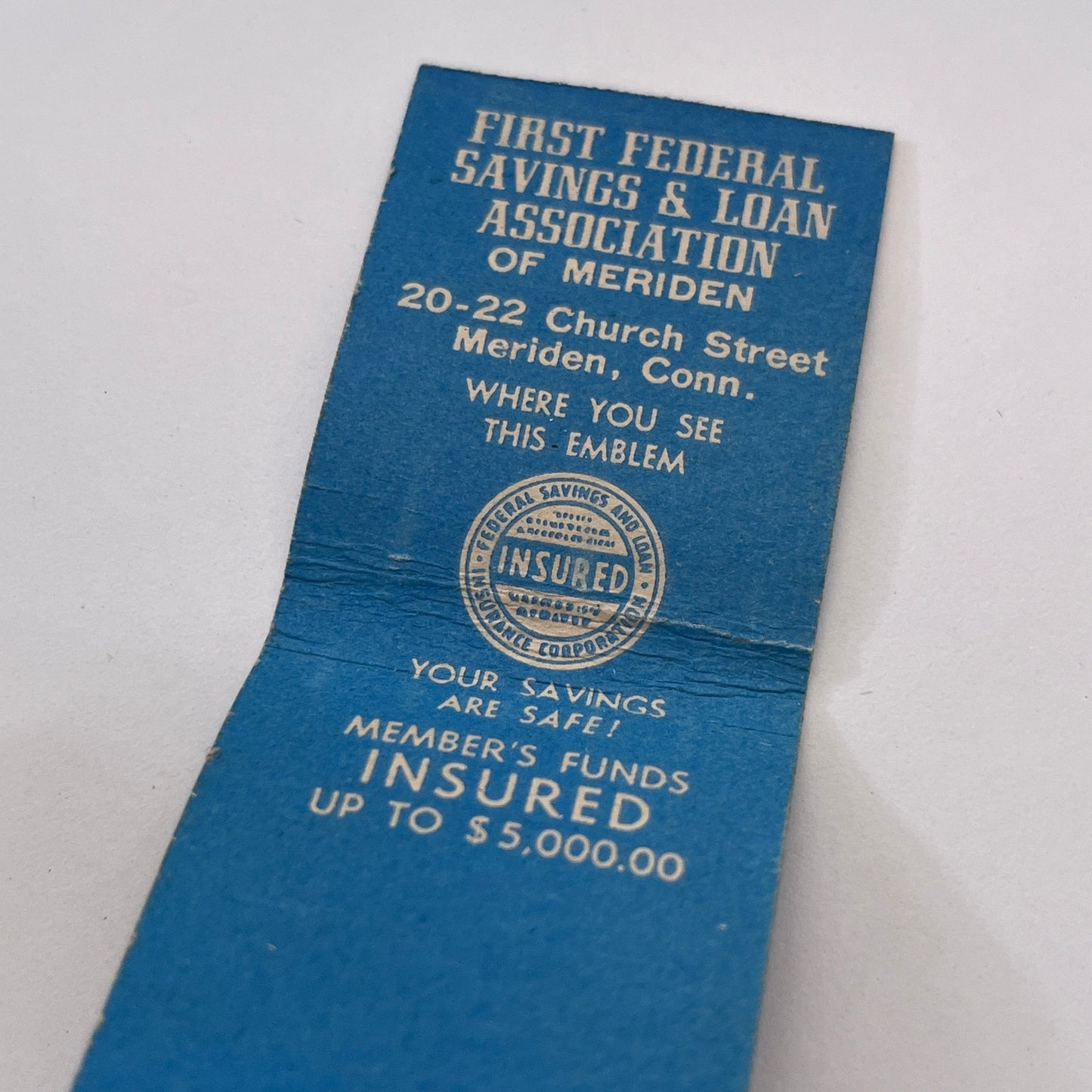 First Federal Savings and Loan of Meriden CT Vintage Matchbook Cover TB8-MB-13