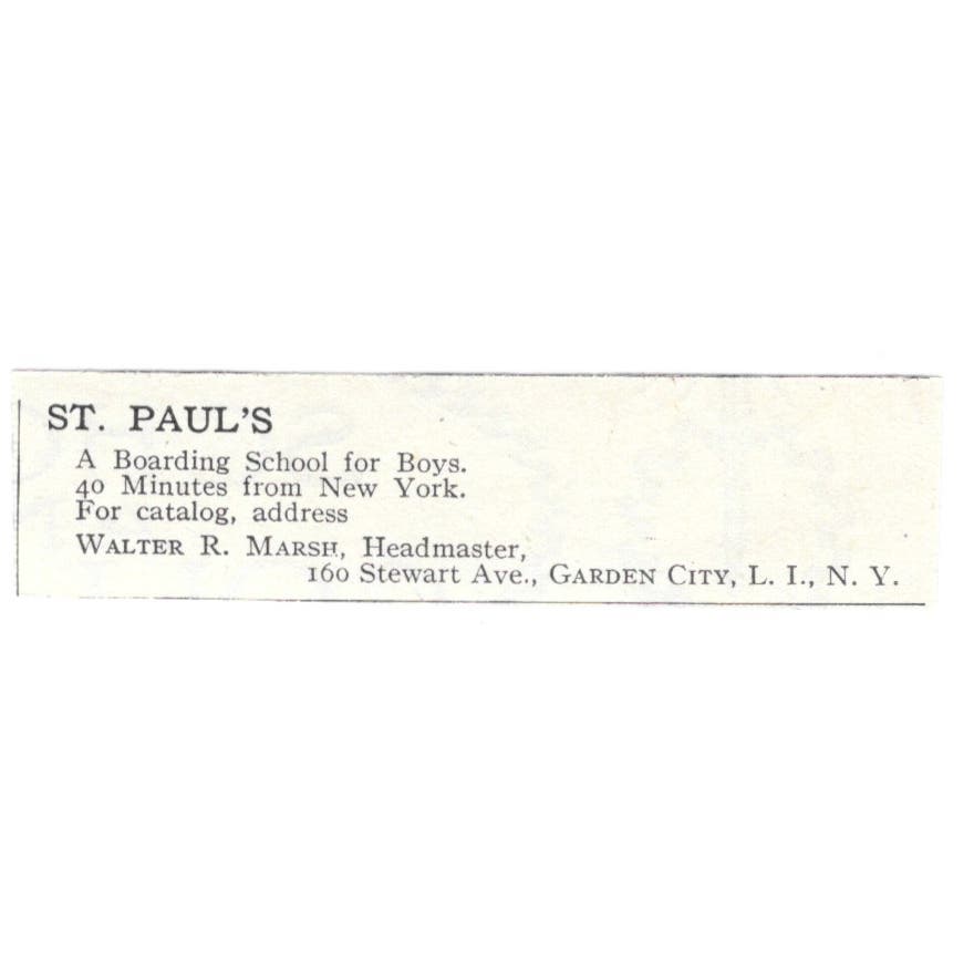 St. Paul's Boarding School Walter R. Marsh Long Island c1918 Ad AE5-SV1