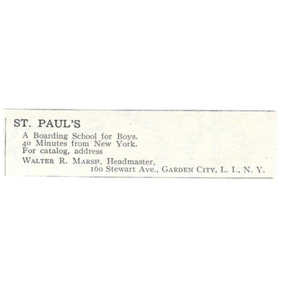 St. Paul's Boarding School Walter R. Marsh Long Island c1918 Ad AE5-SV1