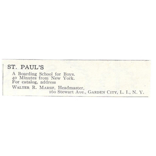 St. Paul's Boarding School Walter R. Marsh Long Island c1918 Ad AE5-SV1
