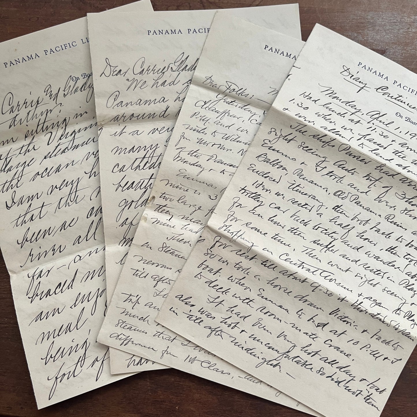 Lot of 4 Handwritten Letters Panama Pacific Lines SS Virginia Mar-Apr 1929 AF4