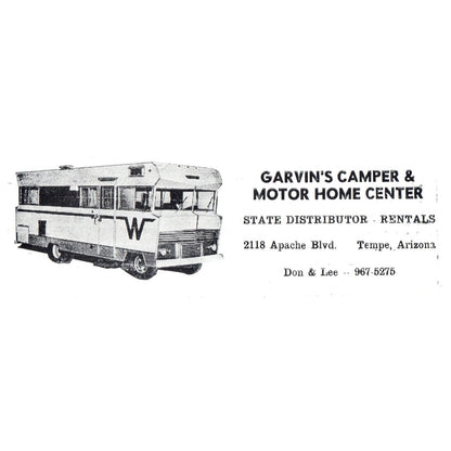 Garvin's Camper & Motor Home Center Tempe AZ 1969 Bowling Program Ad AF6-1