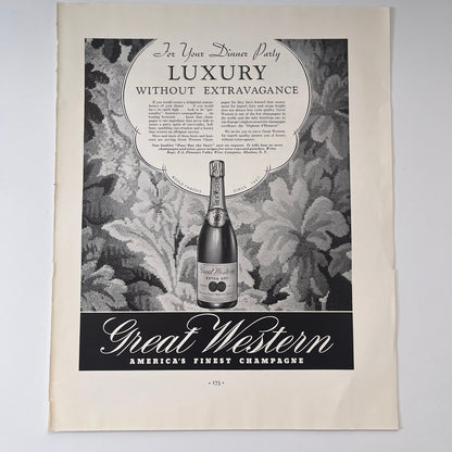 Great Western Champaign Pleasant Valley Wine Co Rheins NY 1935 Ad V1-4