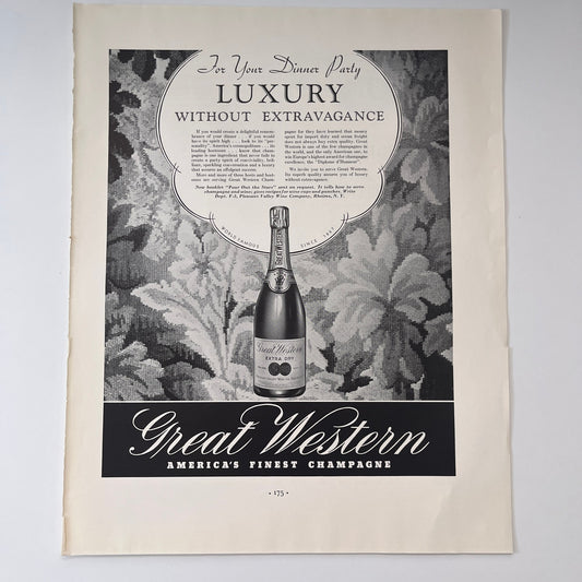 Great Western Champaign Pleasant Valley Wine Co Rheins NY 1935 Ad V1-4