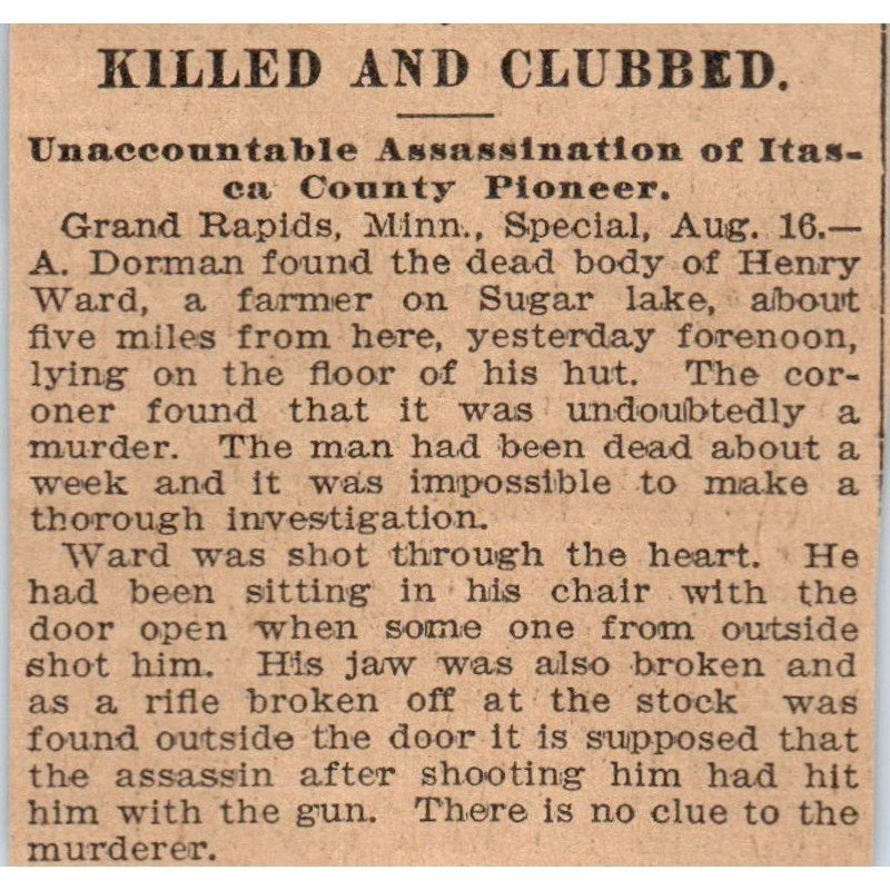 Henry A. Doran Killed & Clubbed Sugar Lake St. Paul 1898 Newspaper Ad AF2-Q3