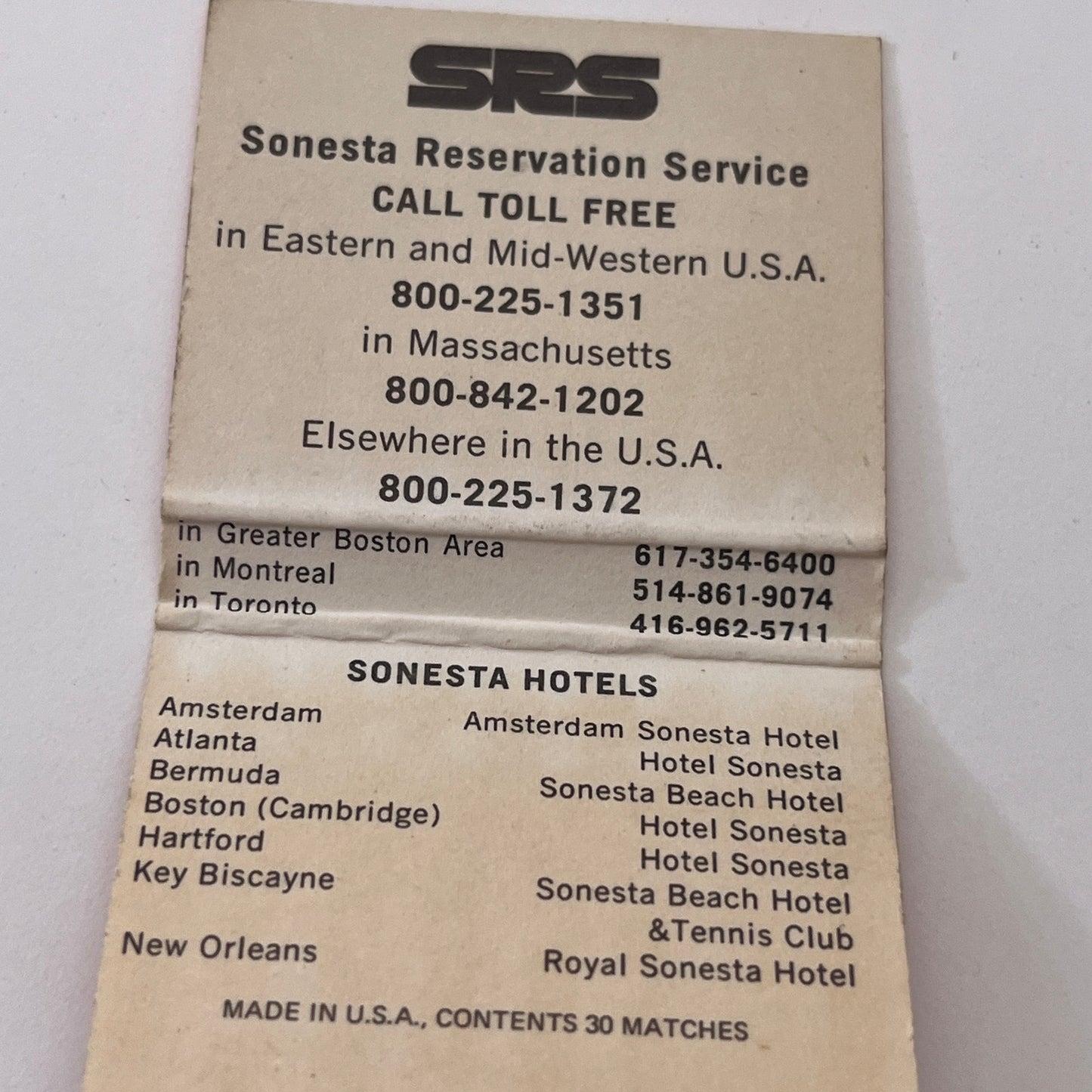 Hotel Sonesta Hartford CT Vintage Matchbook Cover MM3-5