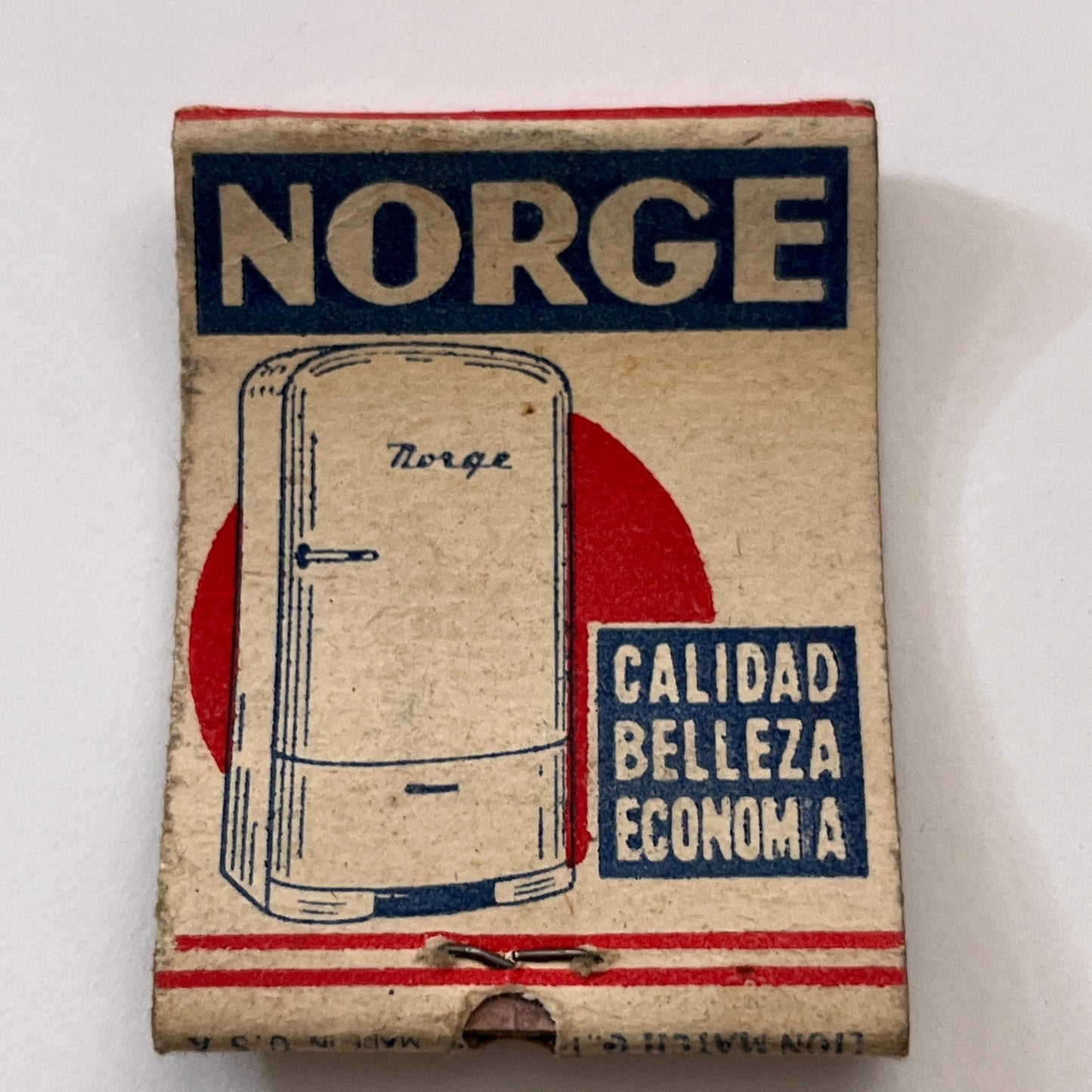 Norge Refrigerator Peru Calidad Belleza Economia Vtg Matchbook Cover TB8-MB2-10