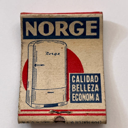 Norge Refrigerator Peru Calidad Belleza Economia Vtg Matchbook Cover TB8-MB2-10