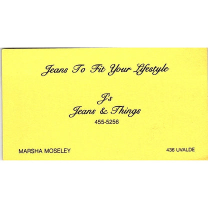 Marsha Moseley J's Jeans & Things Houston Vintage Business Card SE5-B4