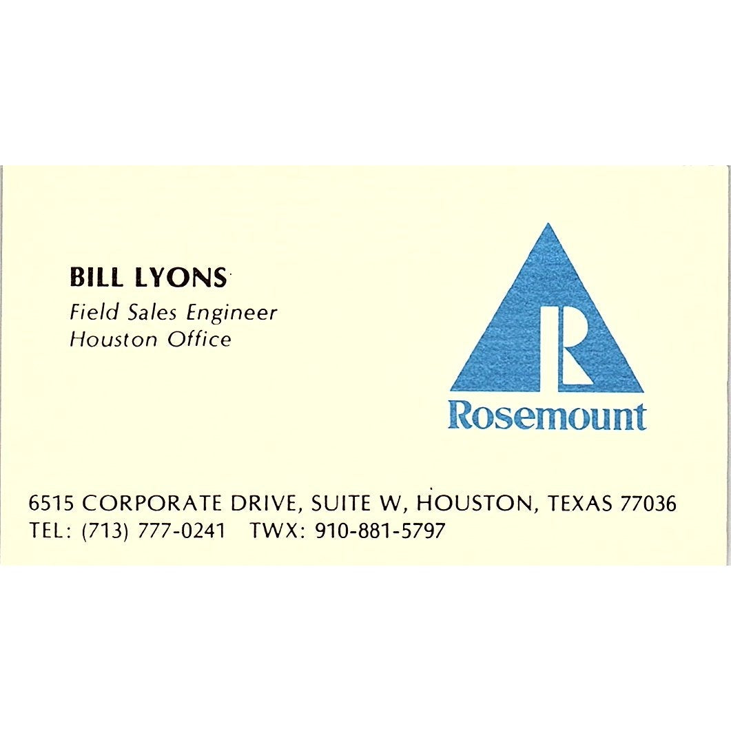 Rosemount  Bills Lyons Houston Texas Vintage Business Card SB4-B9