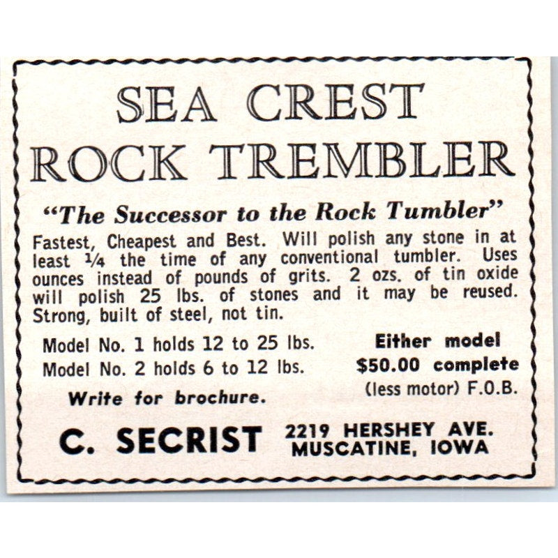 Sea Crest Rock Tumbler C. Secrist Muscatine Iowa 1964 Magazine Ad AB6-M1