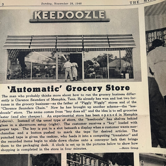 Keedoozle Automatic Grocery Store Memphis Clarence Saunders Article 1948 AG3-3