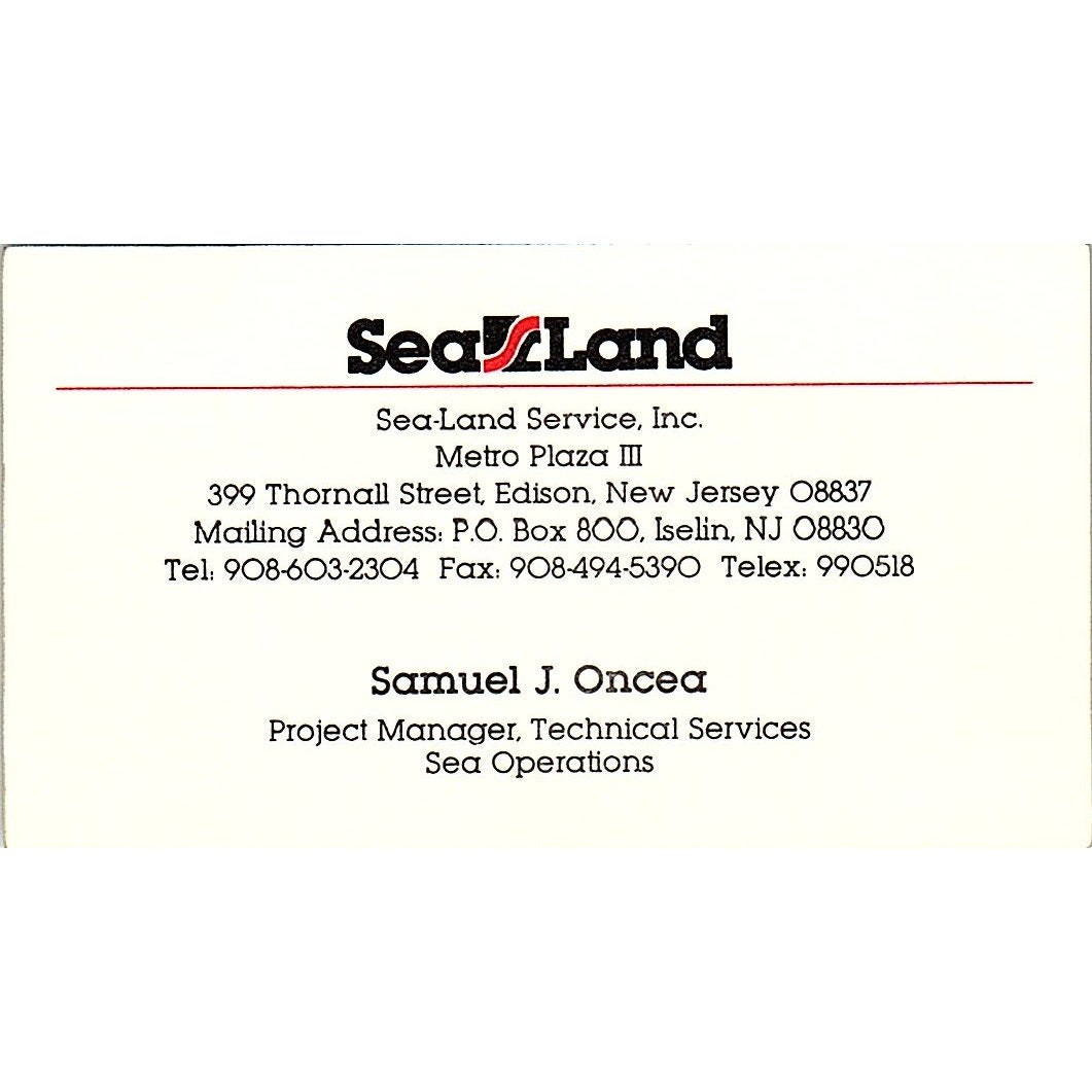 Samuel J Oncea Sea-Land Service Inc Edison NJ Vintage Business Card SC9-B4
