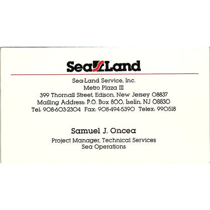 Samuel J Oncea Sea-Land Service Inc Edison NJ Vintage Business Card SC9-B4
