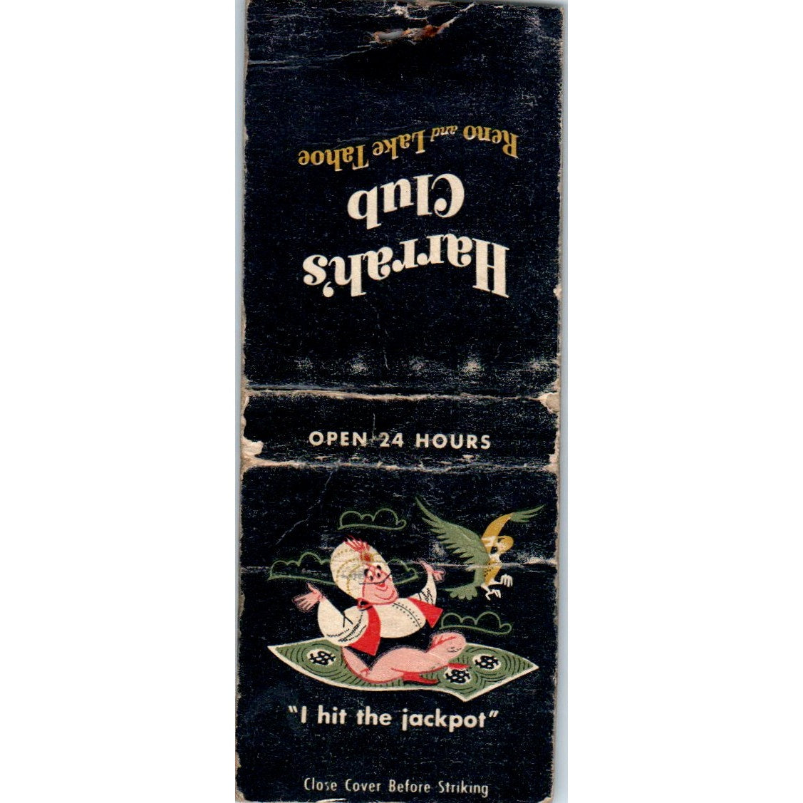 Harrah's Club Genie Flying Carpet Lake Tahoe Reno Vintage Matchbook Cover SD4-Y5