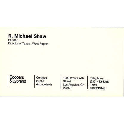 R Michael Shaw Coopers & Lybrand CPA Los Angeles Vintage Business Card SD9-B1