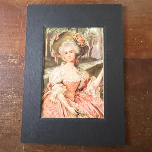 Marie Antoinette Wearing a Pink Gown and Hat Matted Vintage Art Print 5x7 V12