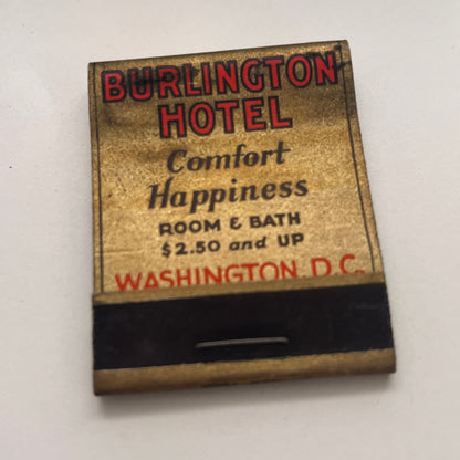 Burlington Hotel Washington DC Vintage Matchbook Cover TB8-MB-6