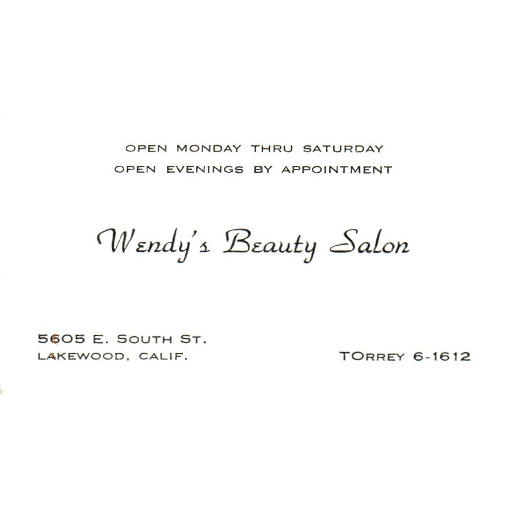 Wendy's Beauty Salon Lakewood CA Vintage Business Card SD8-B11