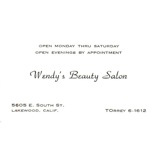 Wendy's Beauty Salon Lakewood CA Vintage Business Card SD8-B11