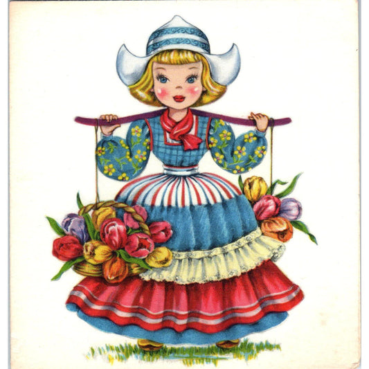 c1950 Dutch Girl Doll of Holland Tichnor Quality Boston Greeting Card AE2