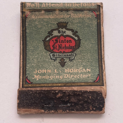 Sinton St. Nicholas Cincinnati John L Morgan Vintage Matchbook Cover TB8-MB2-9