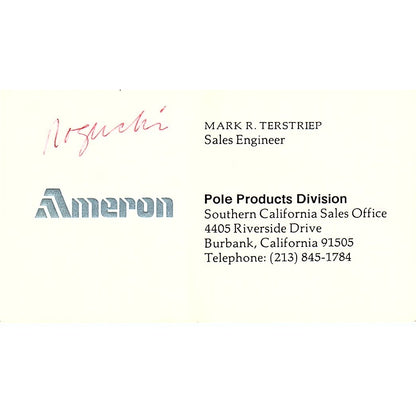 Ameron Pole Products Division Mark R. Terstriep Burbank CA Business Card SF3-B5